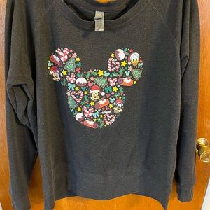 Disney Women's Dark Gray Mickey Mouse Holiday Sweatshirt